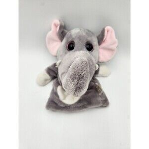 Kellytoy Plush Hand Puppet Gray Elephant Pink Sparkle Eyes 11”‎